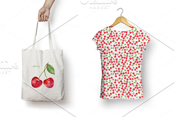 Watercolor Cherry Collection in Patterns - product preview 4