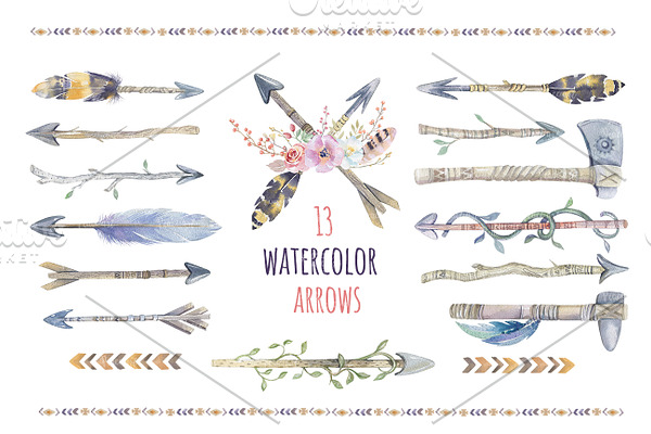 Tribe watercolor boho arrows