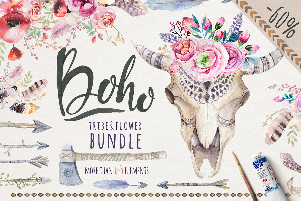 Tribe & Flower boho bundle in Illustrations - product preview 8
