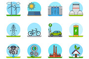 Green energy color line icons