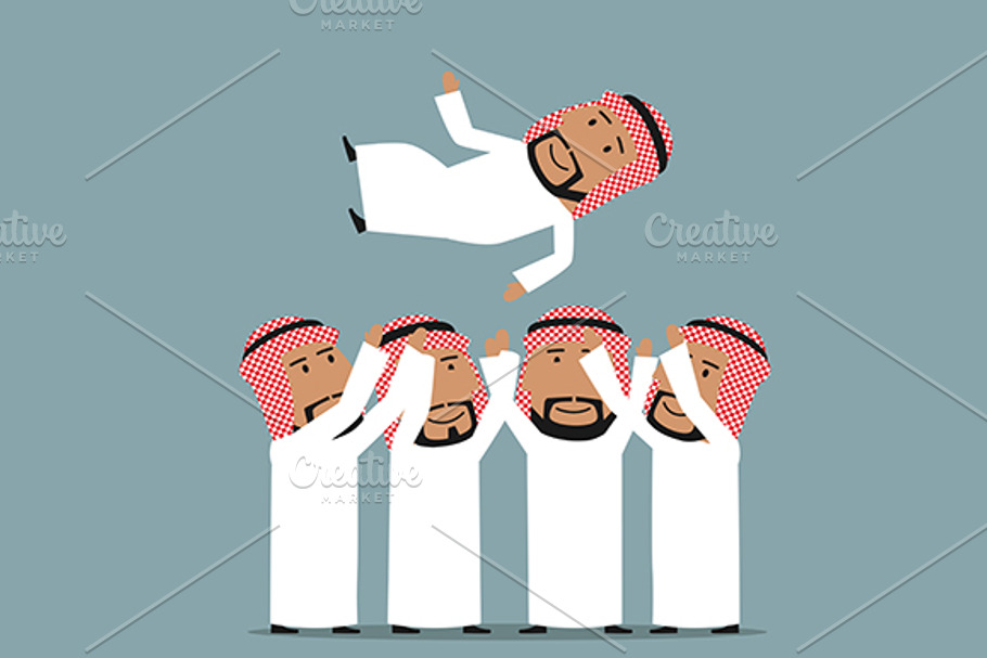 Arab businessmen throwing leader up in Graphics - product preview 8