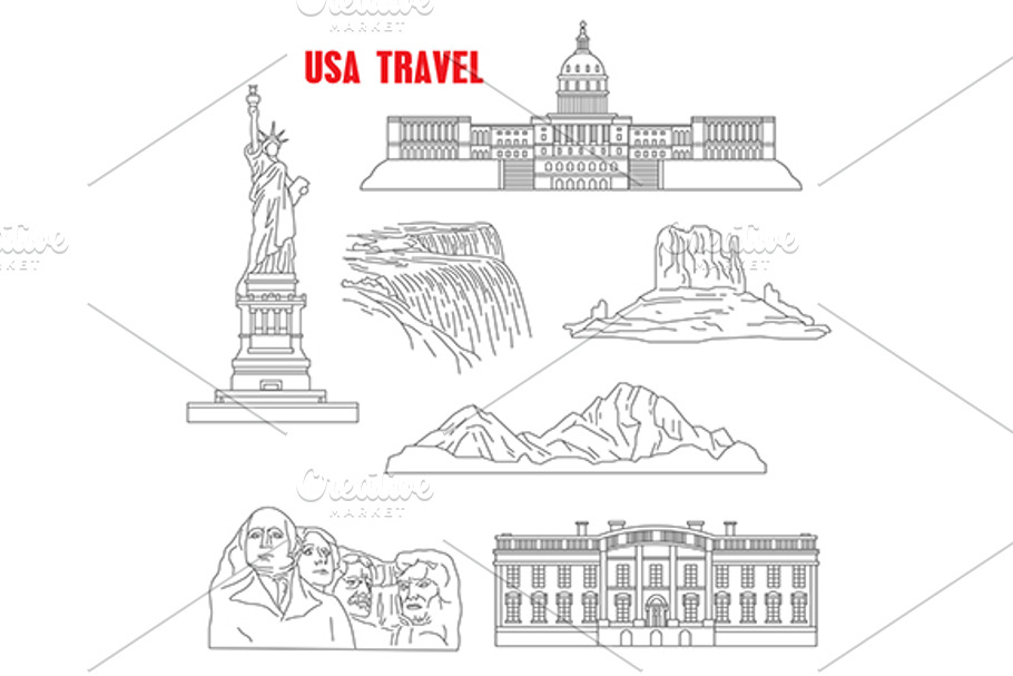 Thin line style USA landmarks in Graphics - product preview 8