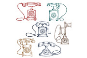 Vintage corded telephones sketches