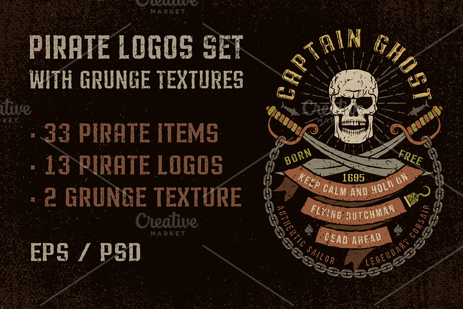 Pirate logos set with grunge