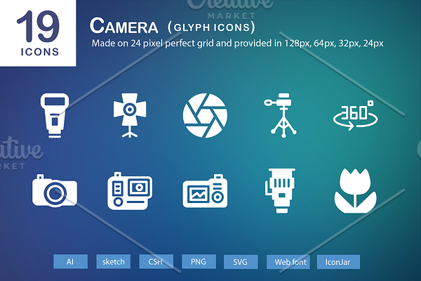 19 Camera Glyph Icons
