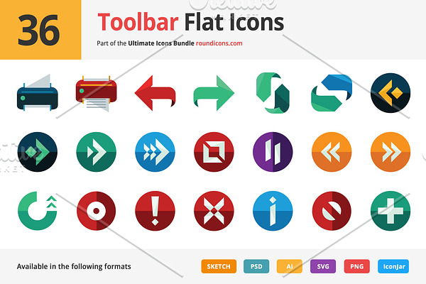 36 Toolbar Flat Icons