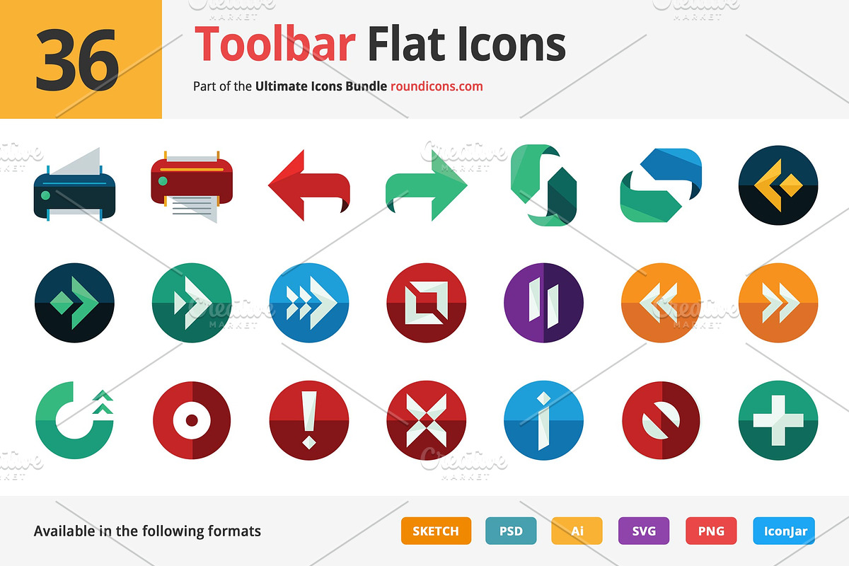 36 Toolbar Flat Icons in Graphics - product preview 8