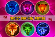 Vector LowPoly icons of Dog and Cat