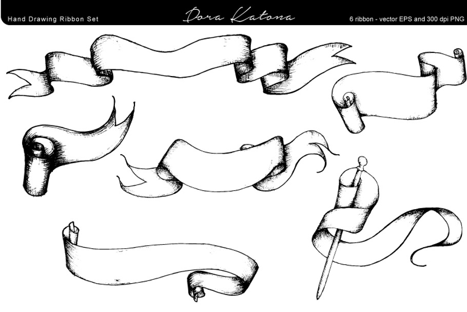 Hand Drawing Ribbon Set in Illustrations - product preview 8