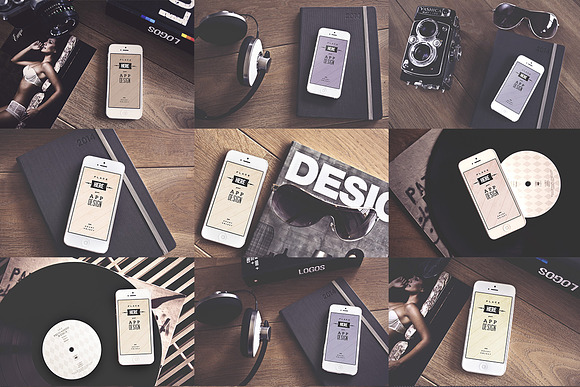 9 Vintage iPhone real photo mockups in Mobile & Web Mockups - product preview 1