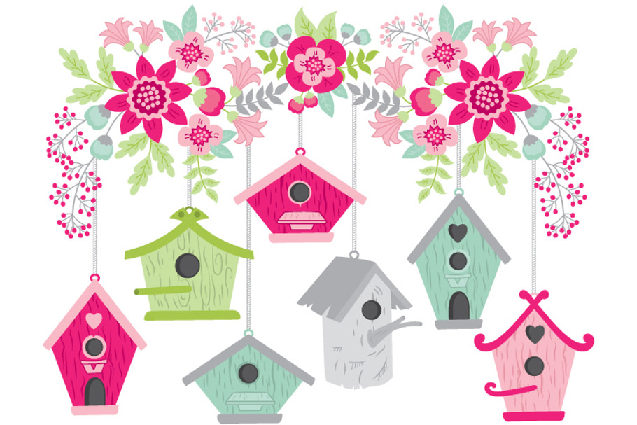 Flowers with Bird Houses  in Illustrations - product preview 8