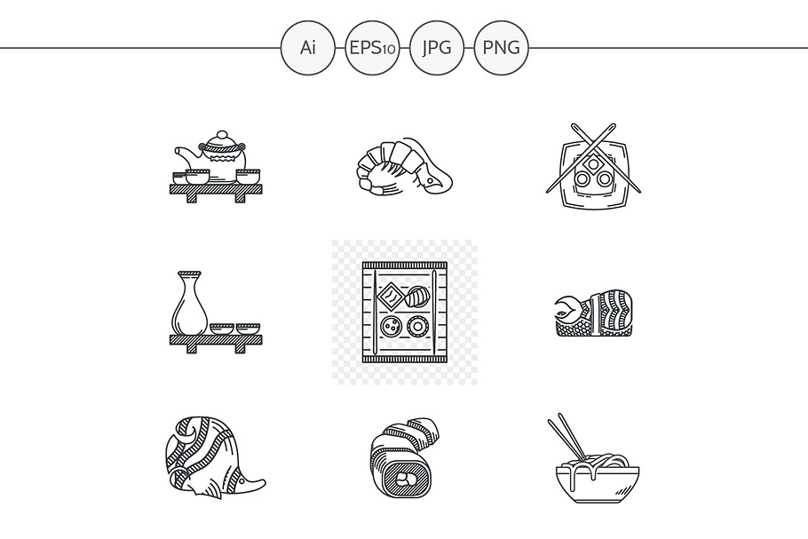 Japanese restaurant flat line icons in Japanese Icons - product preview 8