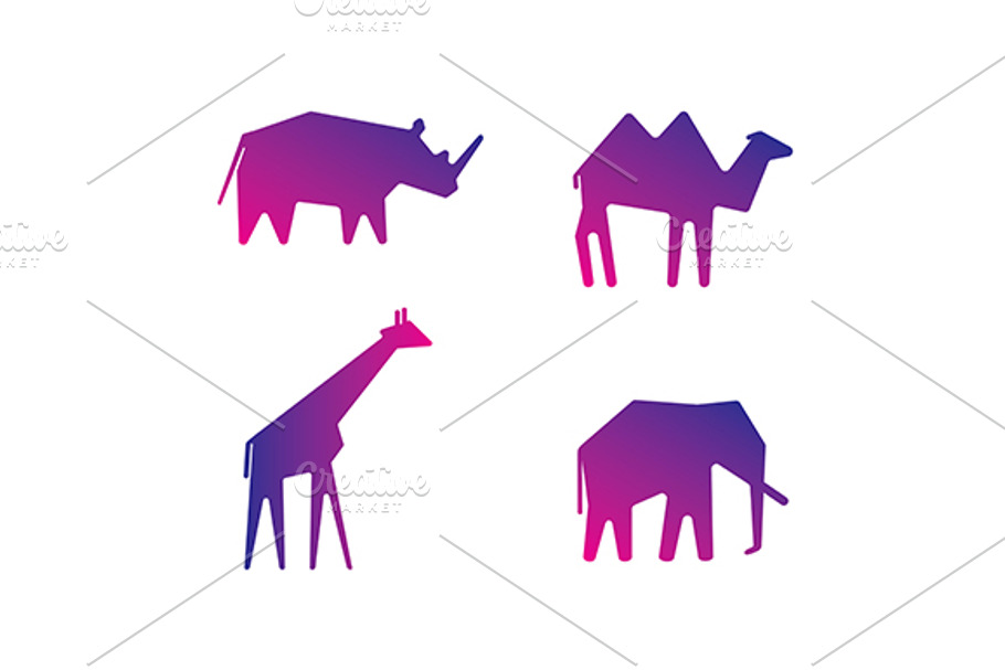 Rhino, giraffe, elephant and camel in Logo Templates - product preview 8
