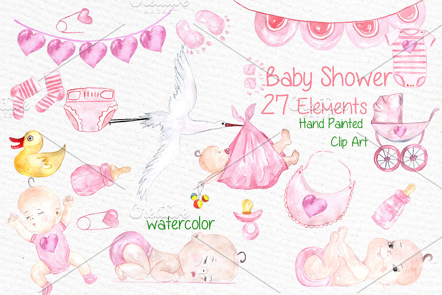 Watercolor baby shower girl clipart