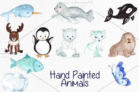 Watercolor polar animals clipart in Illustrations - product preview 1