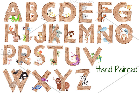 Watercolor animal alphabet clipart in Illustrations - product preview 1
