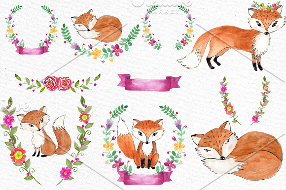 Watercolor fox clipart in Illustrations - product preview 1