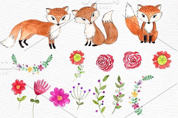 Watercolor fox clipart in Illustrations - product preview 2