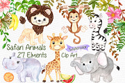 Watercolor Safari animals clipart