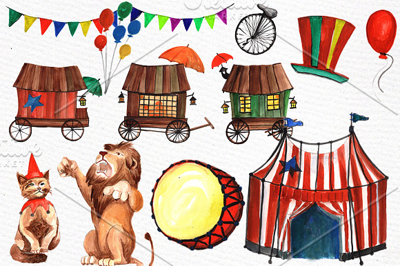 Watercolor circus clipart in Illustrations - product preview 1