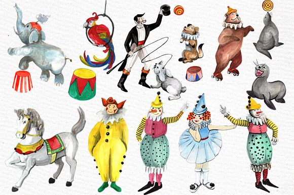 Watercolor circus clipart in Illustrations - product preview 2