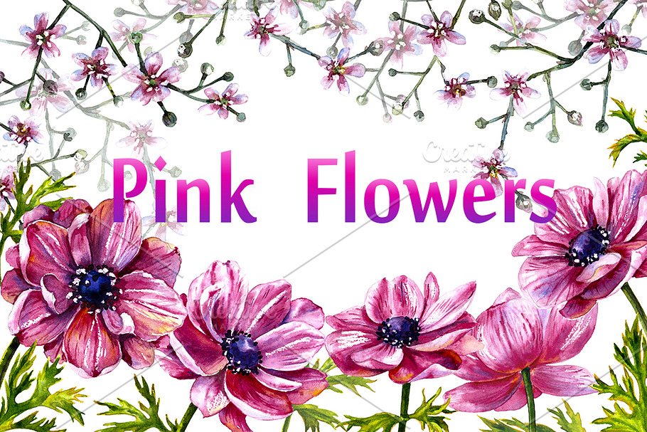 Watercolor Pink Flowers in Illustrations - product preview 8