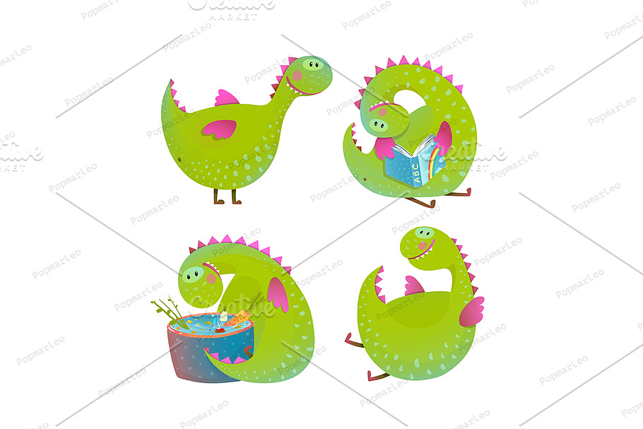 Set of fun cartoon dragons in Illustrations - product preview 8