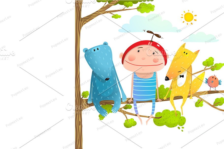 Baby animals kid friends cartoon  in Illustrations - product preview 8