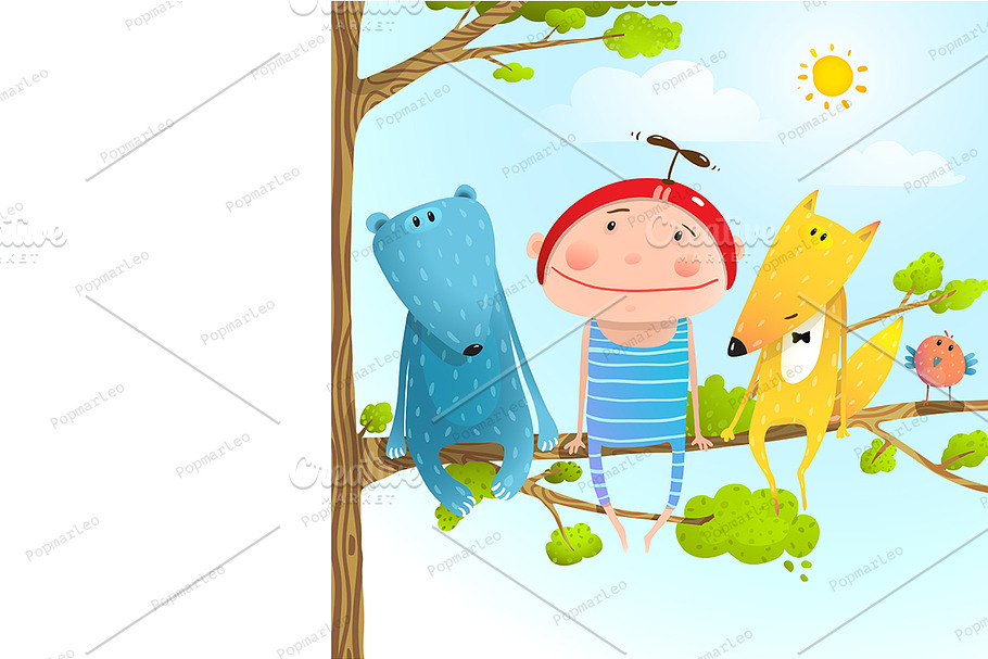 Child animal friends childhood in Illustrations - product preview 8