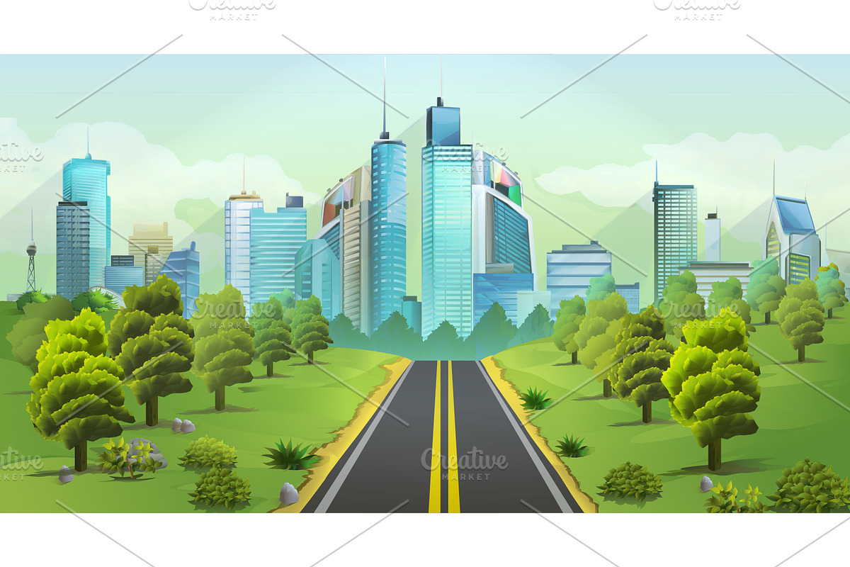 City & nature, urban business center in Illustrations - product preview 8