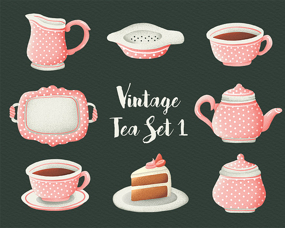 Vintage Tea Set Clipart - 1 in Objects - product preview 2