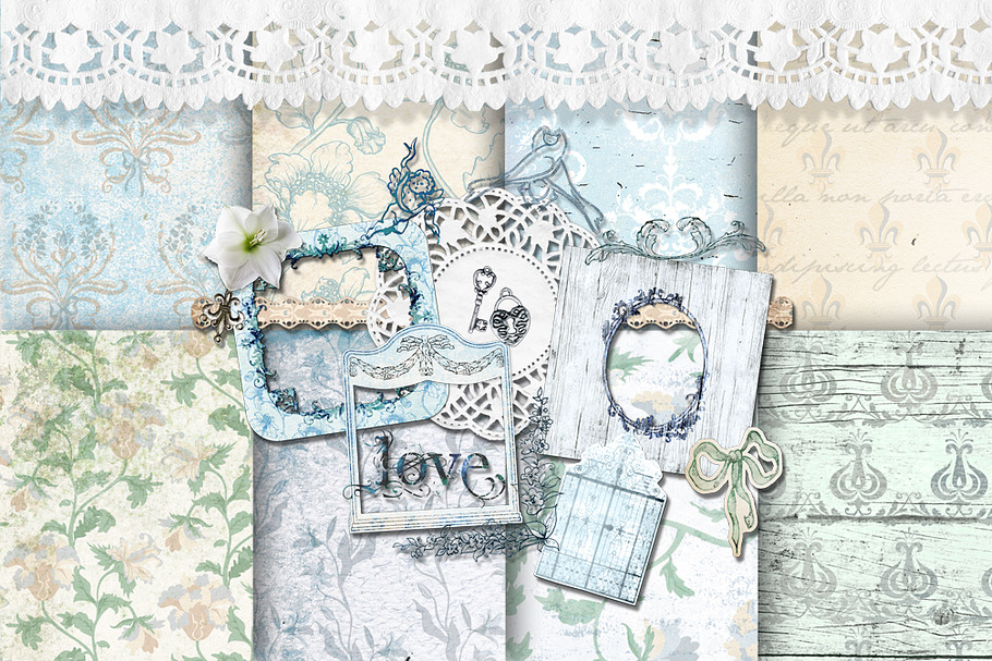 Romantic Lily Flower Shabby Pack in Patterns - product preview 8