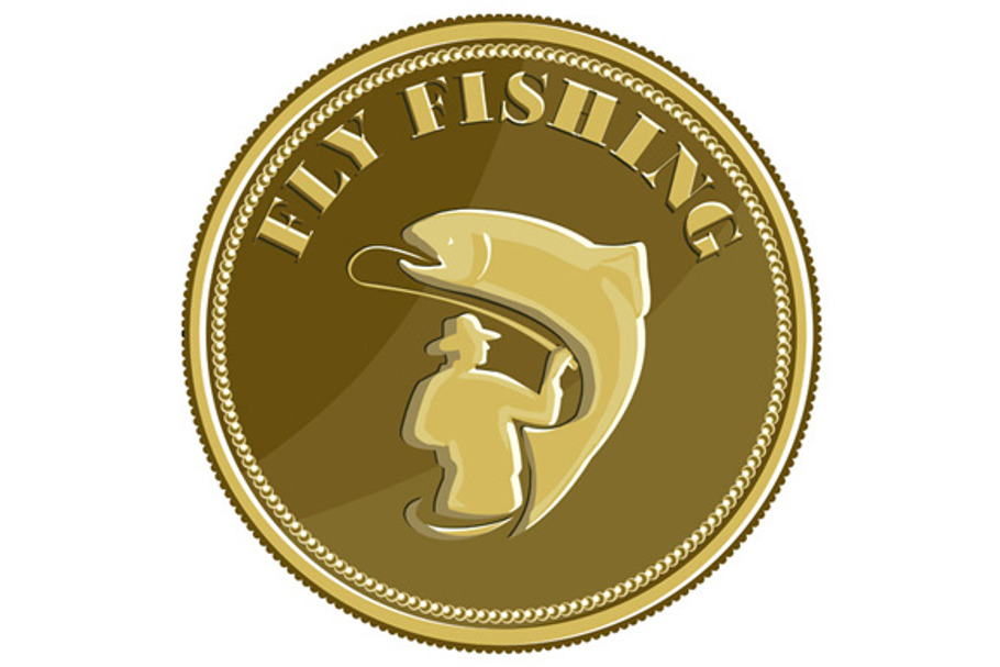 Fly Fishing Gold Coin Retro
