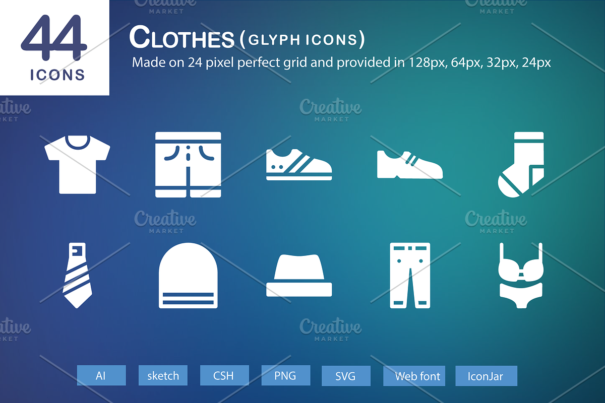44 Clothes Glyph Icons in Graphics - product preview 8