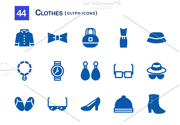 44 Clothes Glyph Icons in Graphics - product preview 1
