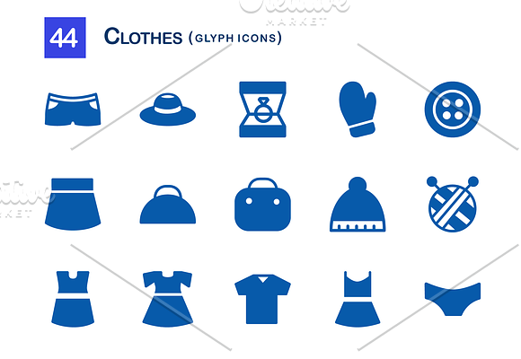 44 Clothes Glyph Icons in Graphics - product preview 2