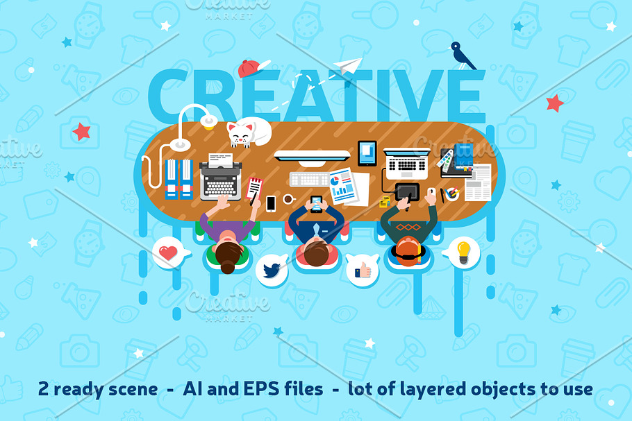 Office Workspace Scene Creator in Illustrations - product preview 8