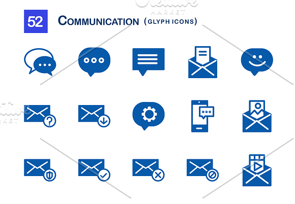 52 Communication Glyph Icons in Icons - product preview 1