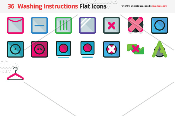 36 Washing Instructions Flat Icons in Graphics - product preview 1