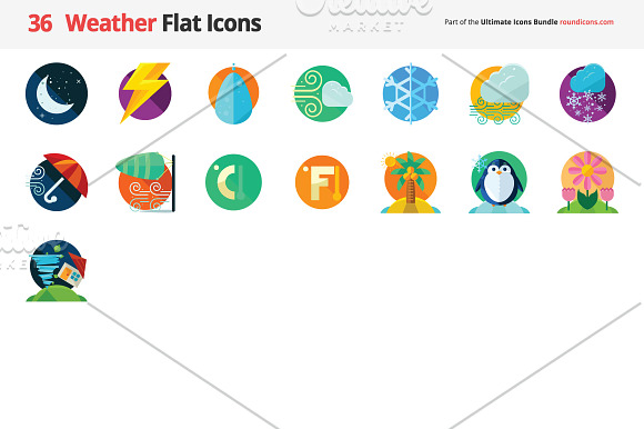 36 Weather Flat Icons in Graphics - product preview 1