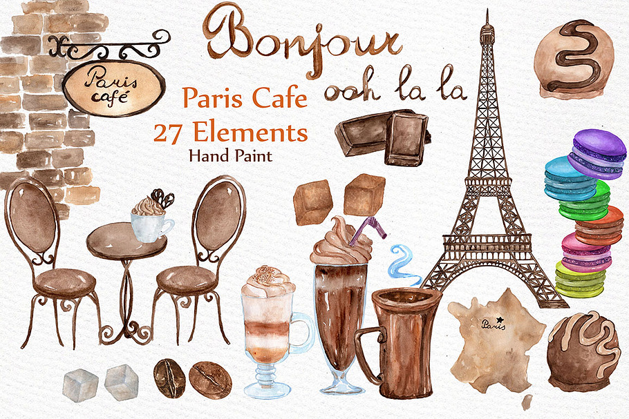 Watercolor Paris cafe clipart  in Illustrations - product preview 8