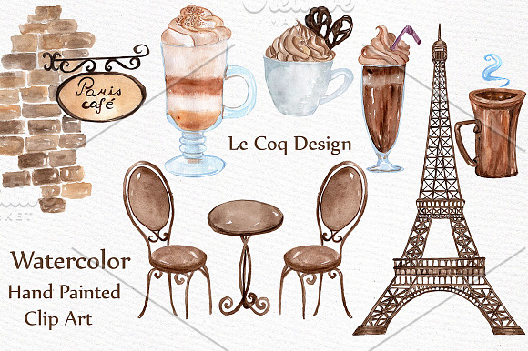 Watercolor Paris cafe clipart  in Illustrations - product preview 2