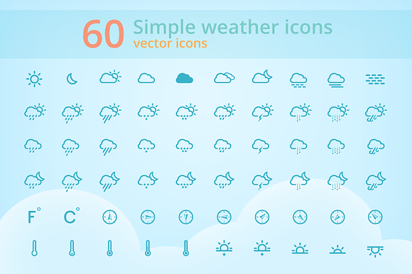 60 Simple Weather Icons in Simple Icons - product preview 1