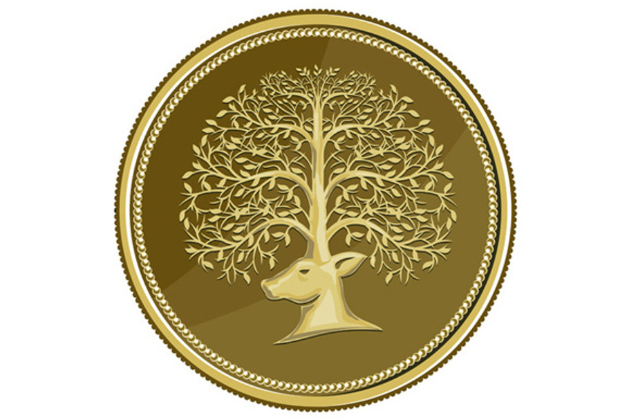 Deer Head Tree Antler Gold Coin 