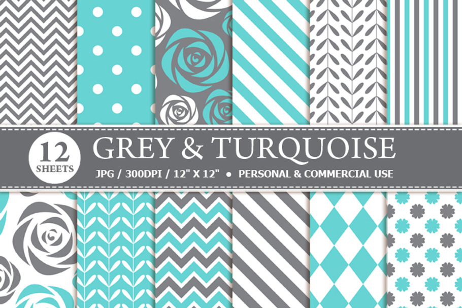 Grey & Turquoise Digital Paper in Patterns - product preview 8
