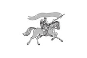 Knight Riding Horse Shield Lance