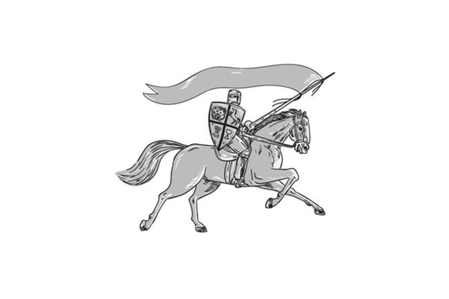 Knight Riding Horse Shield Lance in Illustrations - product preview 8