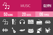 50 Music Glyph Inverted Icons