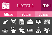 50 Elections Glyph Inverted Icons
