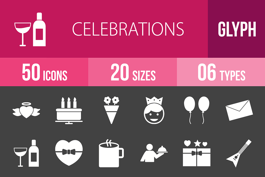 50 Celebrations Glyph Inverted Icons